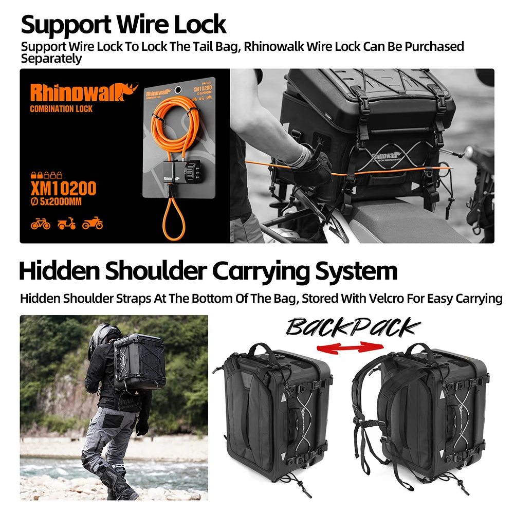 Rhinowalk Motorcycle Tail Bag Waterproof 36L Camera Or Cooler Bag
