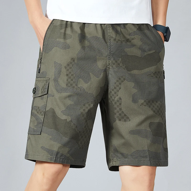 Men's Camo Shorts Elastic Waistband Casual Cargo Shorts Hiking Running Male Clothes Athletic Plus Size Y2K Knee Short Pants 3
