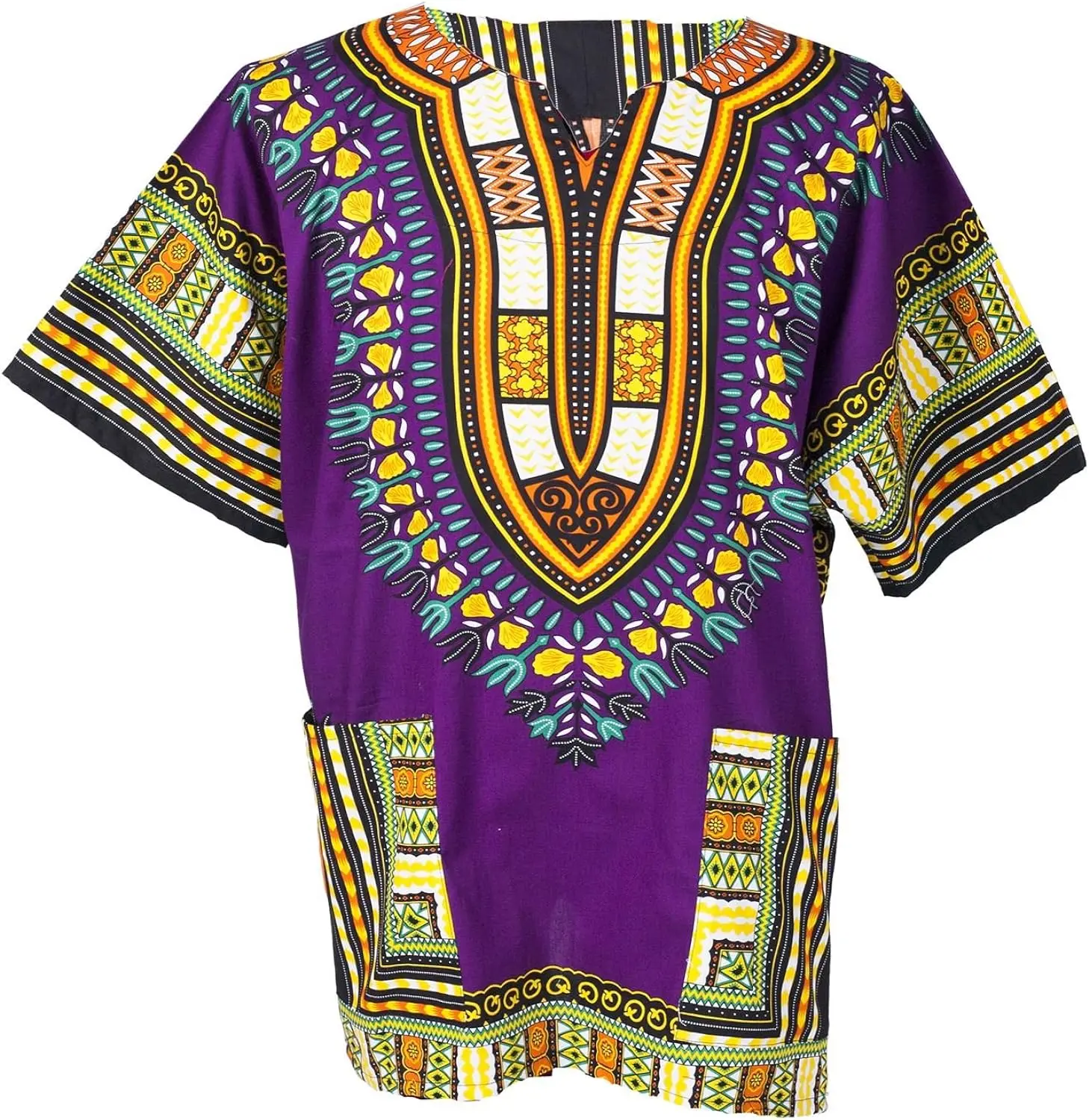 DA'IKI Dashiki African Cotton Shirt Tied Collar Tribal Kaftan Boho Caftan Unisex, Small, Dashiki - Black Red