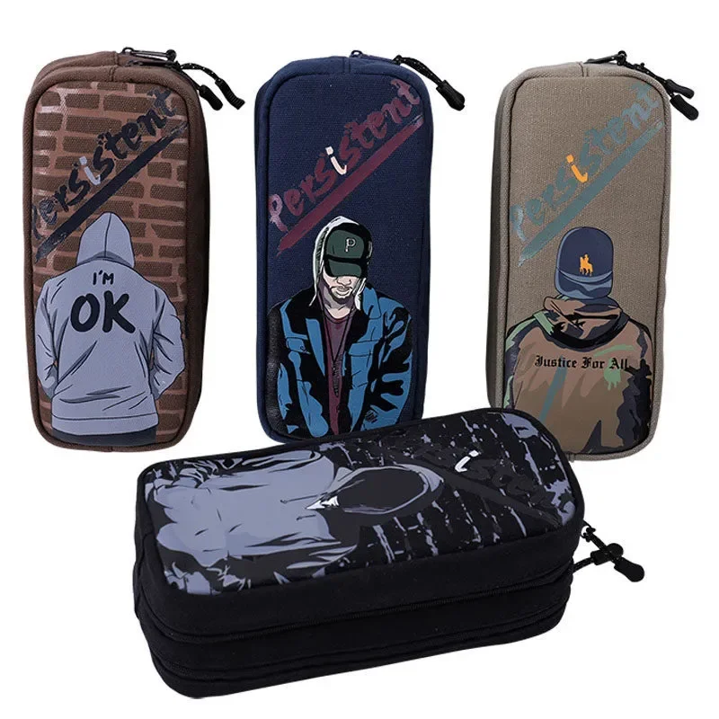 

Handsome canvas pencil case school stationery bag Boy pencil bag Student cartoon pen case Large capacity pen bag School supplies