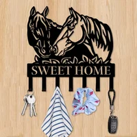 1pc, Wall Two Horse Head Metal Key Hanger, Multi-Purpose Clothes Bag Key Hook, Decorative Living Room Wall Hook, Metal Wall 1