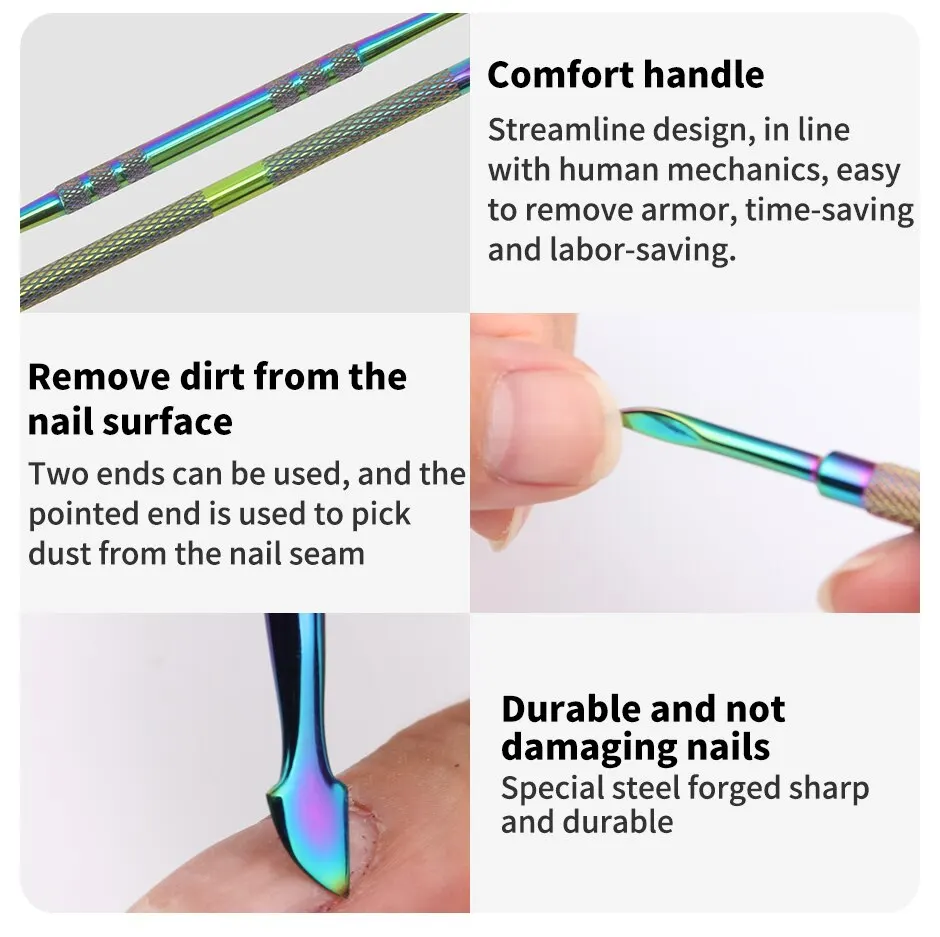 Manicure Tools Stainless Steel Double Head Non Slip Nail Cuticle Remover Accessories 5 PCS