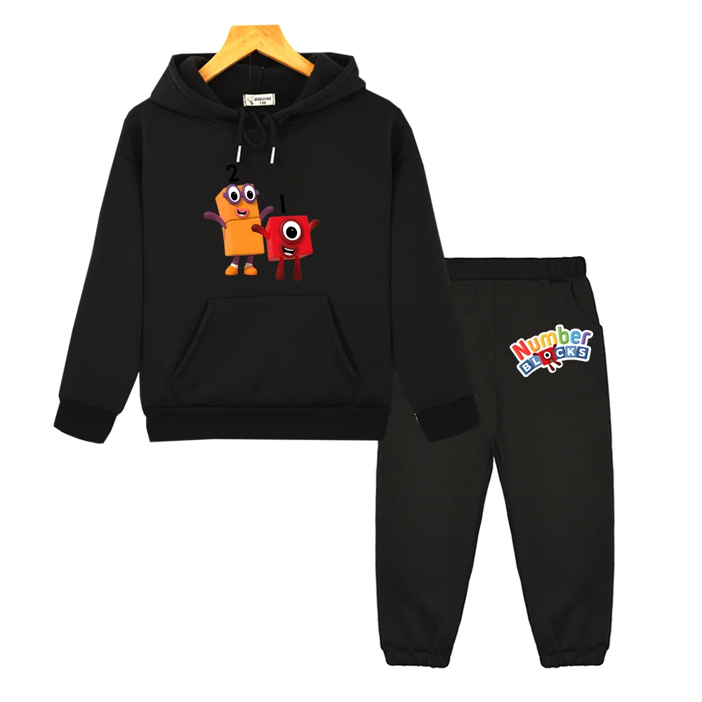 

Number Blocks Hoodie and Pants Sets Casual Boys Girls Comfortable Sweatshirts Pocket Fleece Long Sleeve Pullovers Hooded Clothes