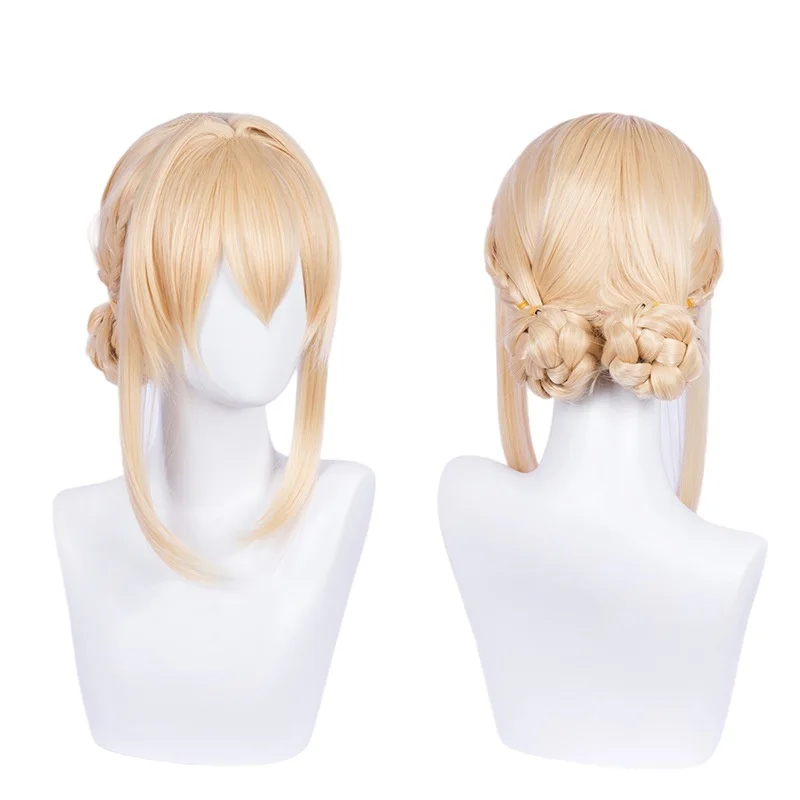 

New Anime Violet Evergarden Cosplay Wig Violet Evergarden Braid Blonde Hair Heat Resistant Wig + Wig Cap Women Party Long Wig