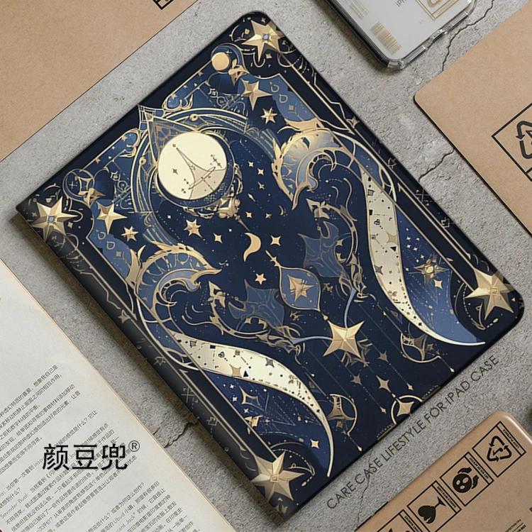 삼성 갤럭시 탭 A7Lite 8.7 2021 케이스, 별과 달 레트로 빈티지, S9 FE 플러스, 삼중 접이식 스탠드 커버, 갤럭시 탭 S6 Lite S8 S7