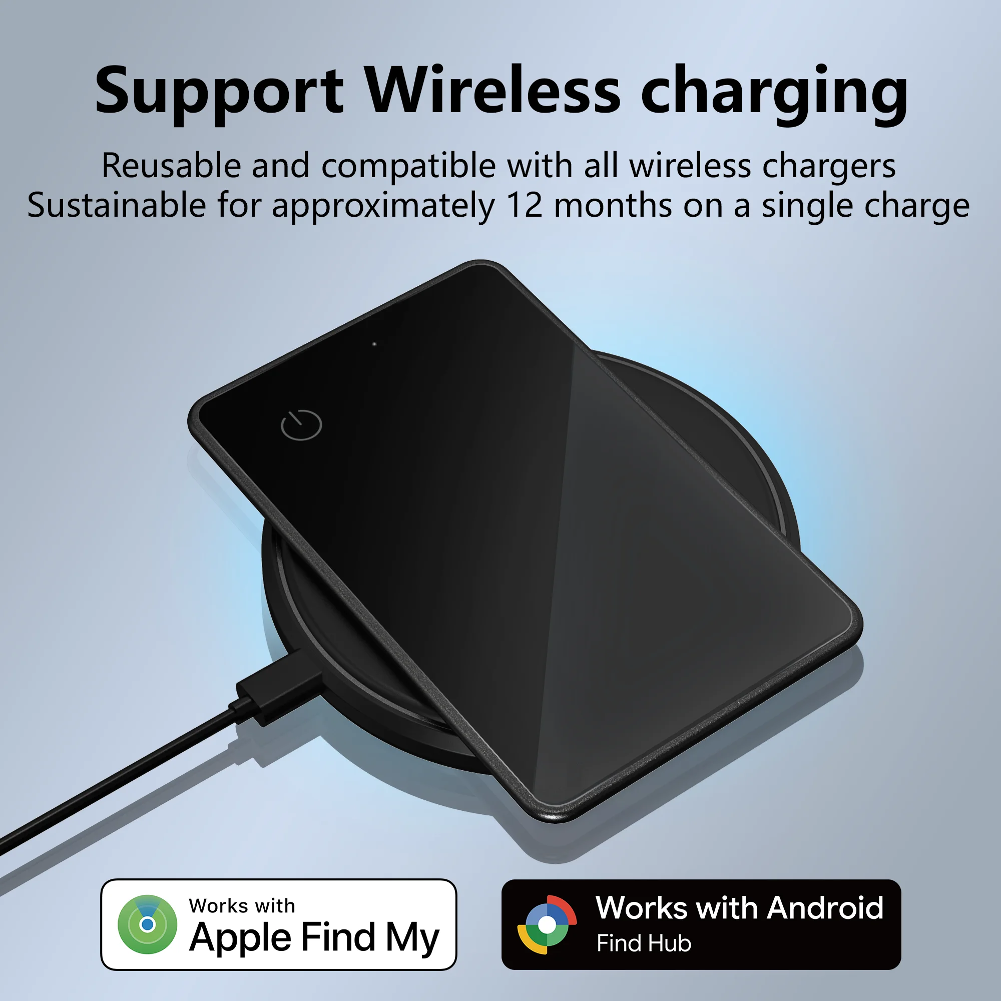Rechargeable Wallet Finder Card Item Tracker Compatible with Apple Find My APP or Android Google Find Hub Bluetooth Item Locator