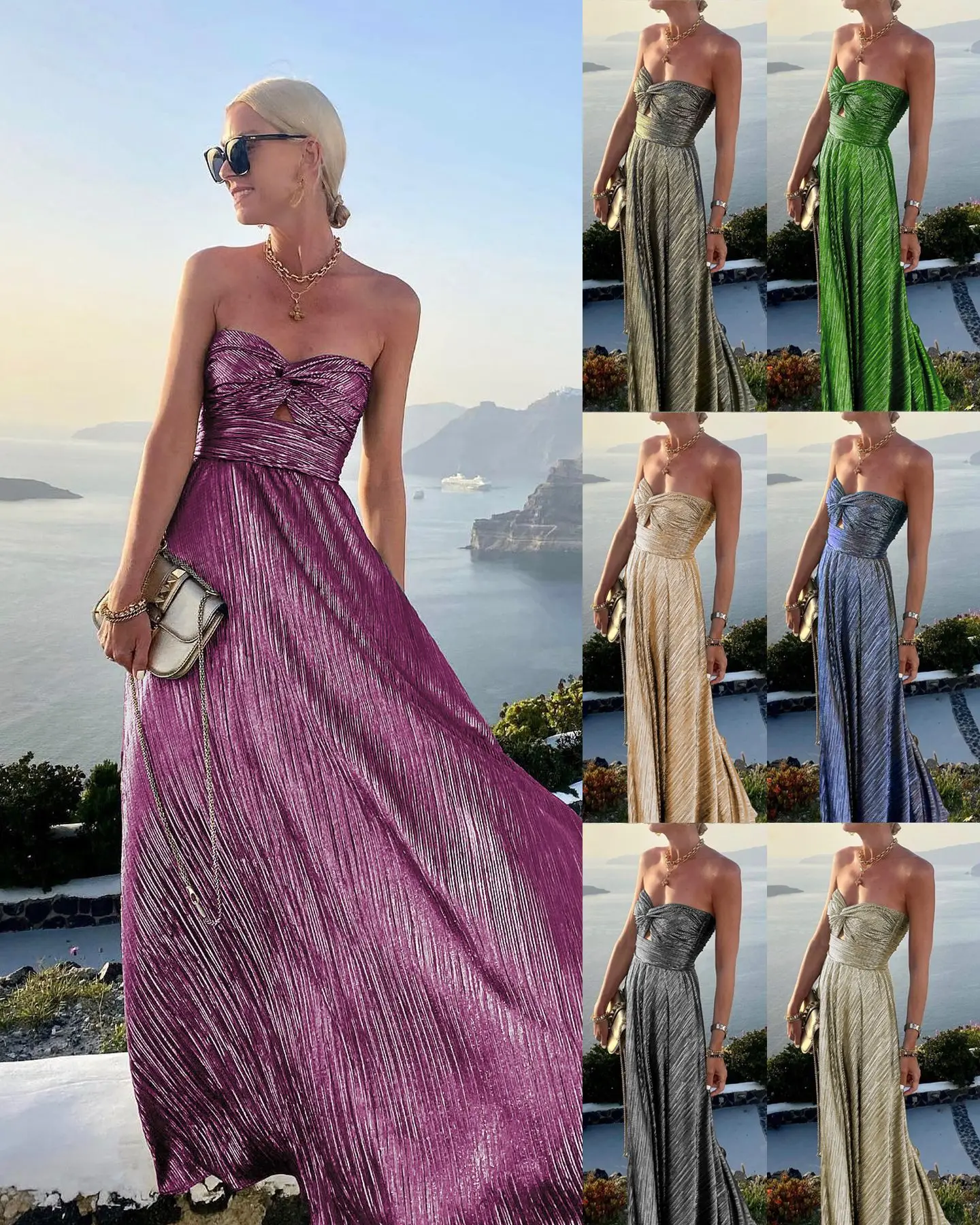 

Summer Sexy Chest Wrapping Faux Sequin Gold Stamping Party Luxury Dress Summer Evening Party Strapless Dresses