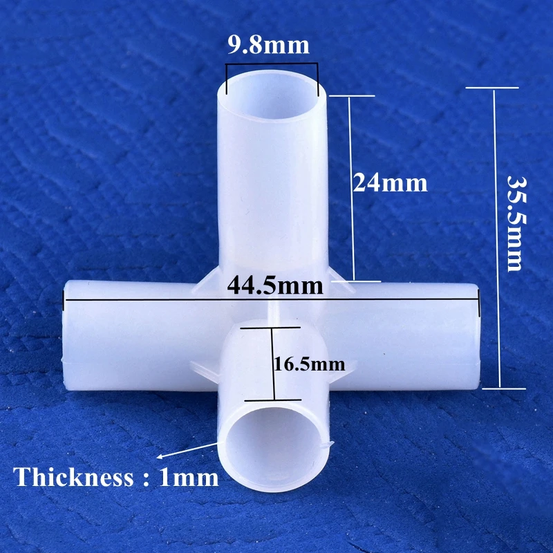 Description Picture 3 of item2-30Pcs Inner Dia 9.8mm Plant Support Connector Tee Four Way Joint Pipe Adapter Wardrobe Fittings Shelf DIY Yard & Garden Decors