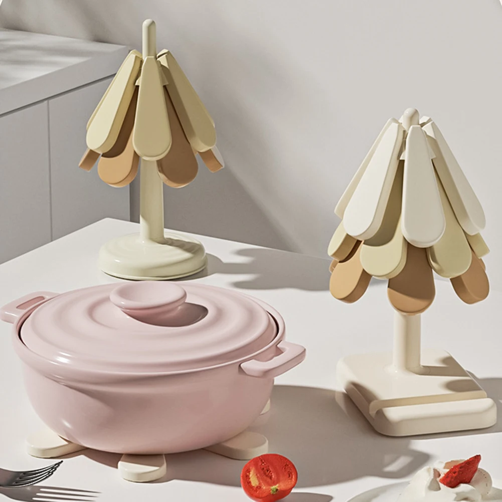 Set Di 4 Sottopentola In Legno A Forma Di Albero – In Pino, Pieghevole, Con Supporto, Altezza 22 Cm, Diametro Base 10 Cm, Per Pentole E Teiere