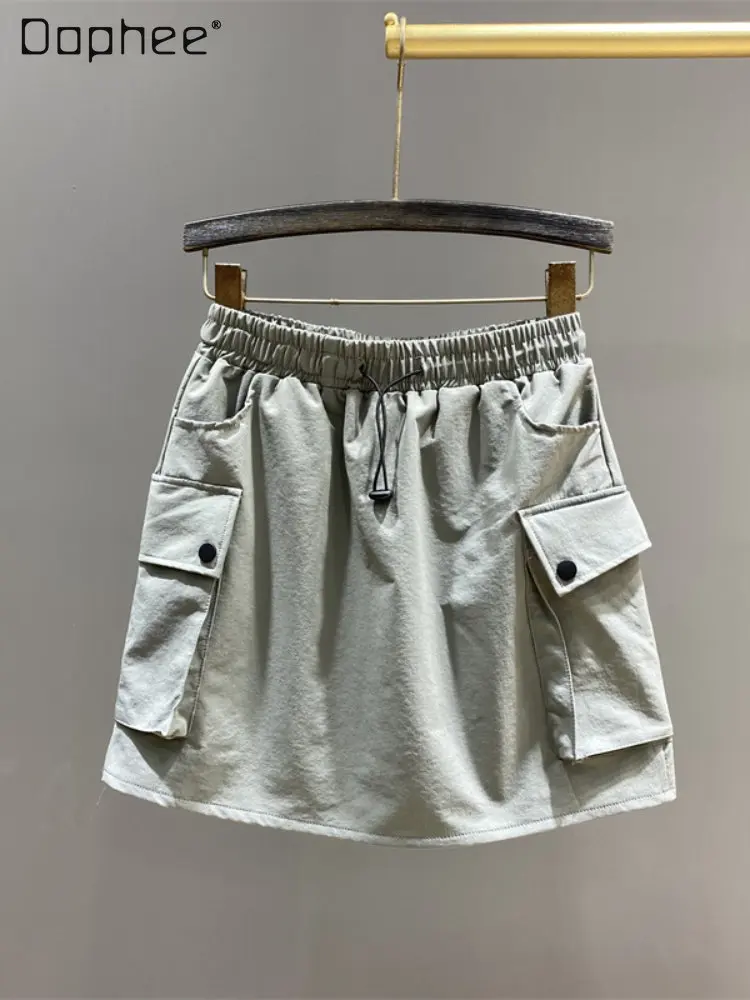 

Women's Summer Large Pockets Workwear with Pocket Skirt 2023 New Casual Sports Thin Elastic Waist A- Line Sheath Short Skirts