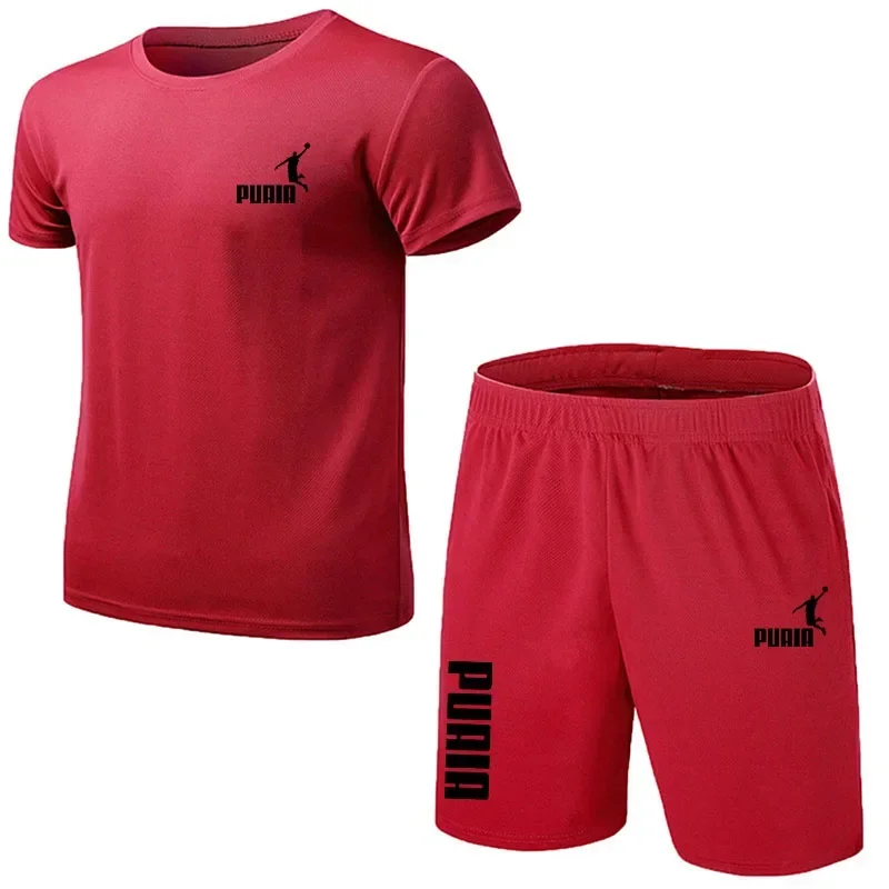 New Men's Clothing Summer Sports Suit Comfortable Breathable Mesh Running Sets Jogging Fitness Tracksuit Men Training Jersey
