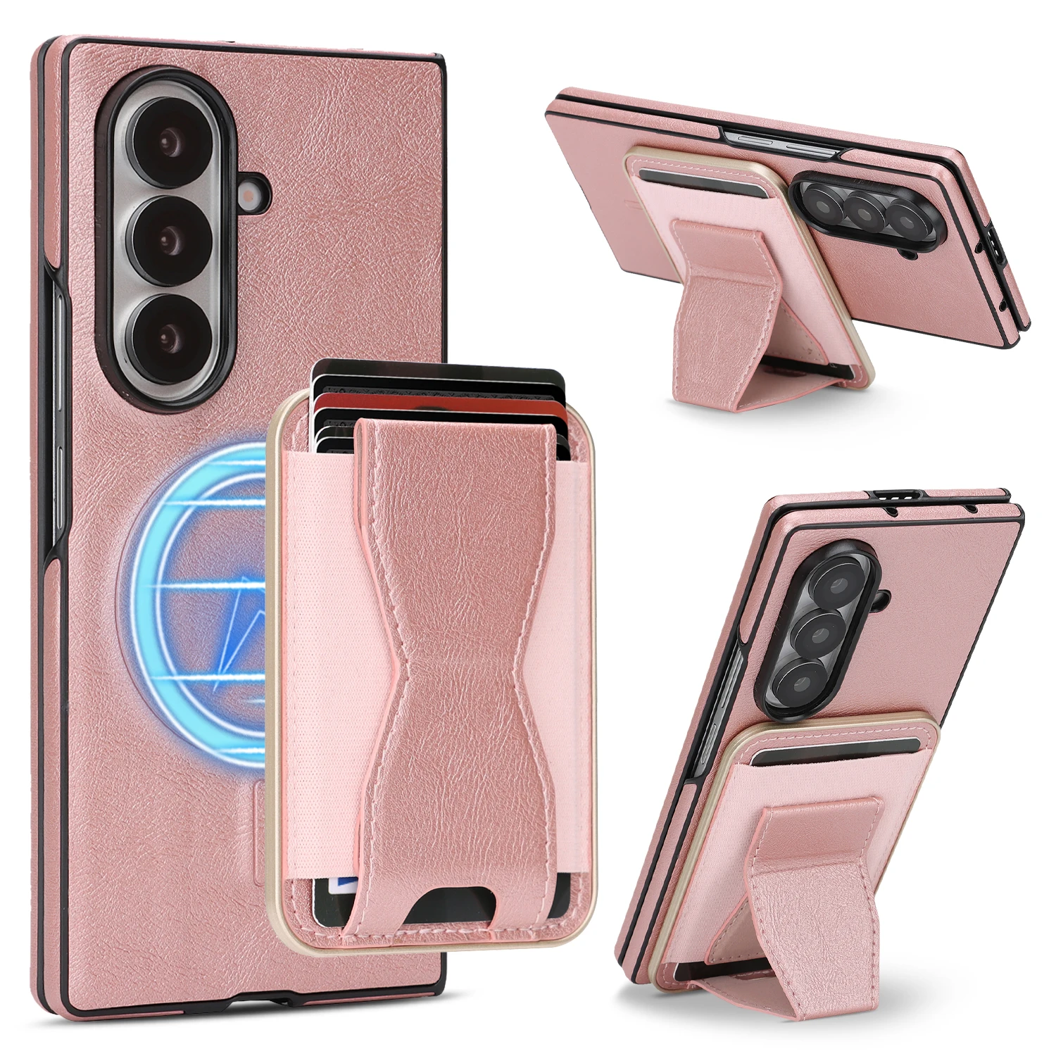 Magnetic Leather Wallet Case with Ring Holder and Microfiber Lining