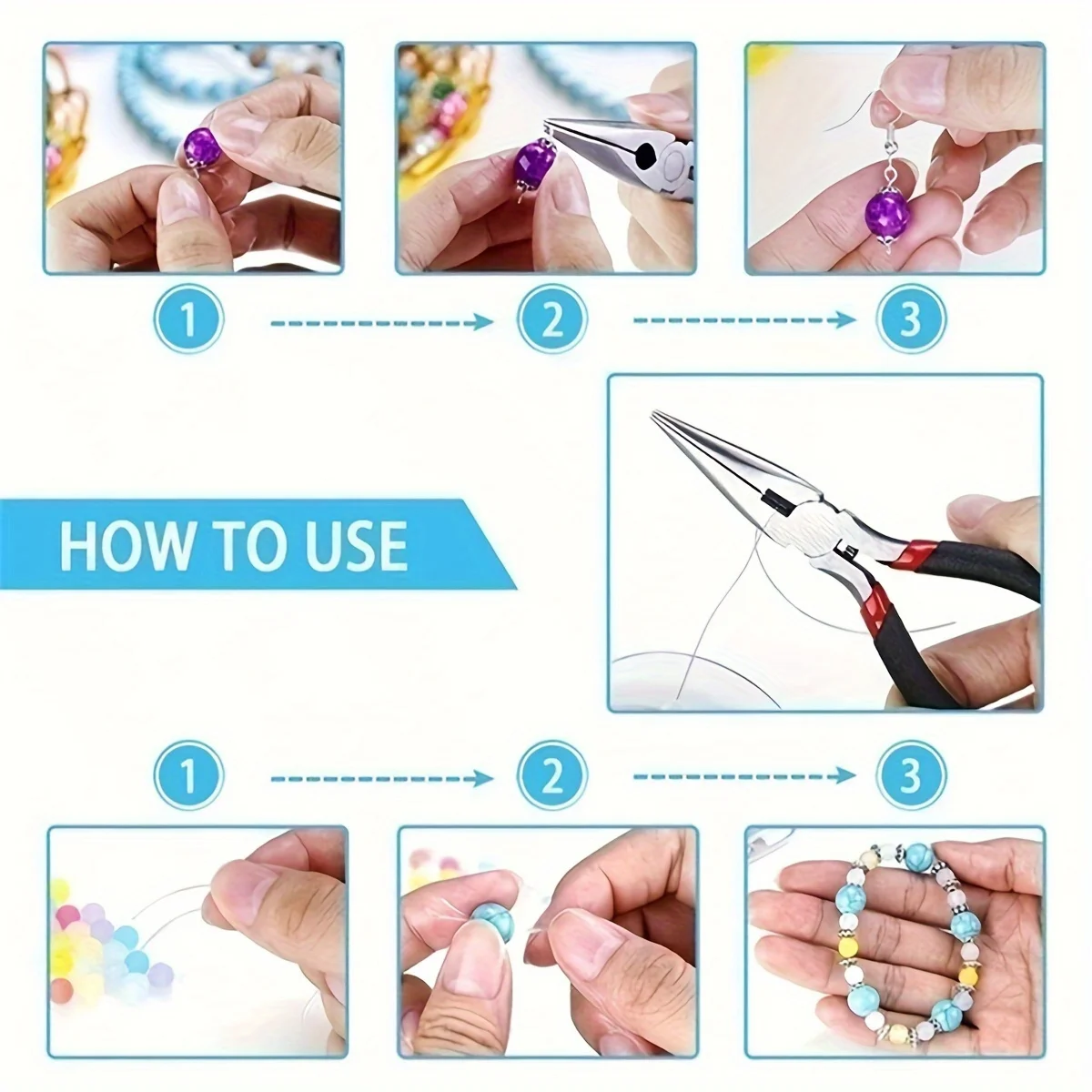DIY Jewelry Making Tool Set 8pcs Handmade Pliers, Scissor, Tweezers, Jump Ring Opener, Suitable For Jewelry Handmade Pracise - 3