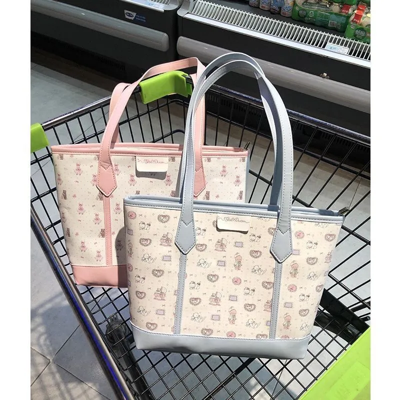 JIAERDI Harajuku Aesthetic Print Handbag Women Versatile Large Capacity Shoulder Bags Wallet Female Retro Pink Tote Bag 2025