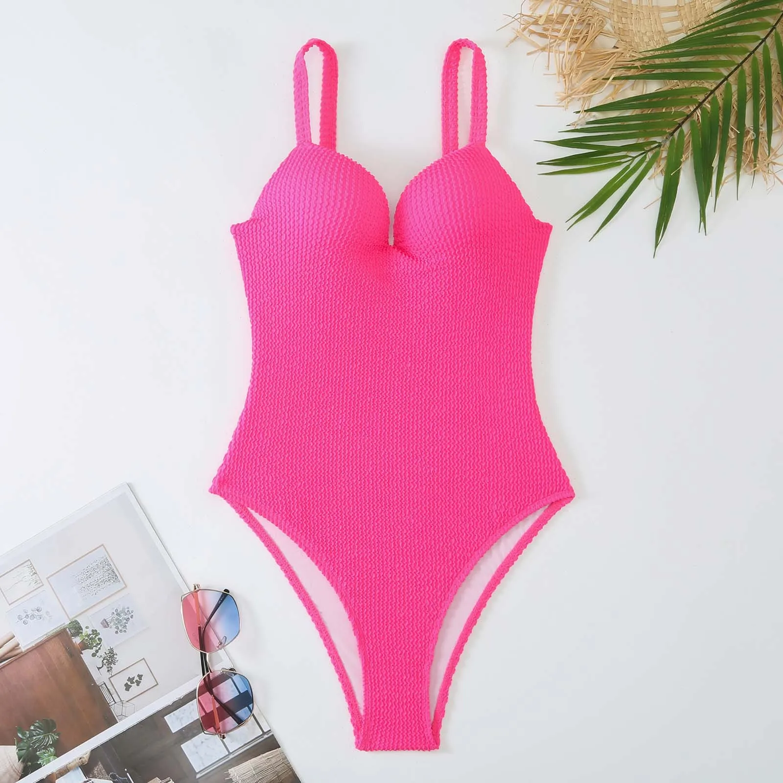 2025 Push Up Swimsuit Women One Piece Solid Swimwear Female Bodysuit Bathers Bathing Swimming Swim Suit Summer Beachwear