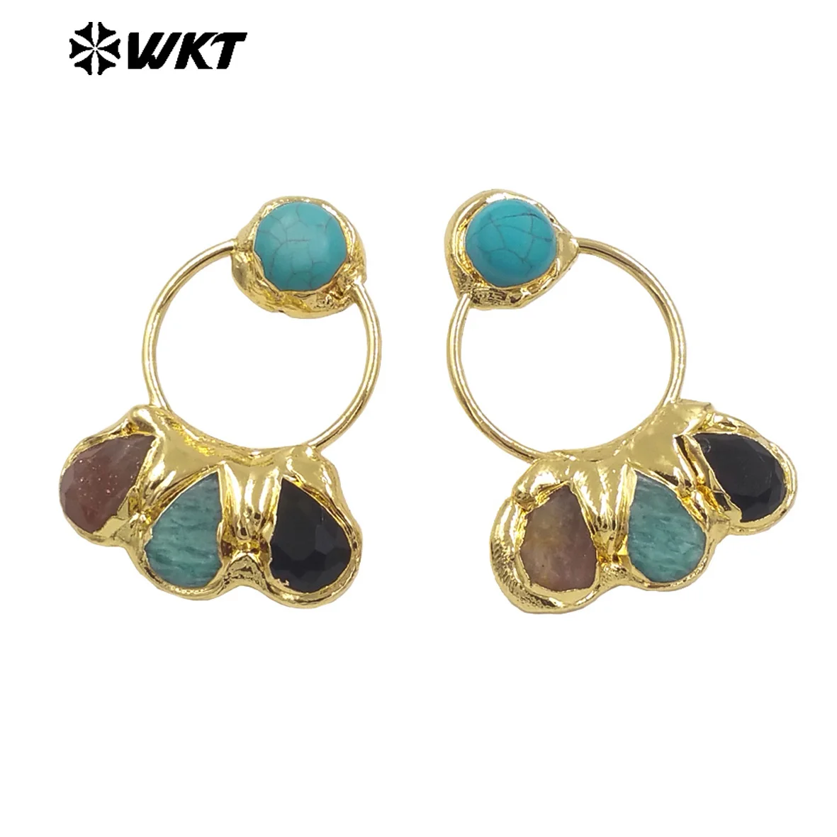 

WT-E755 Colorful Drop And Round Shape Natural Gemstone Earring Gold Plated Exquisite Design For Women Daily Commute Decorated