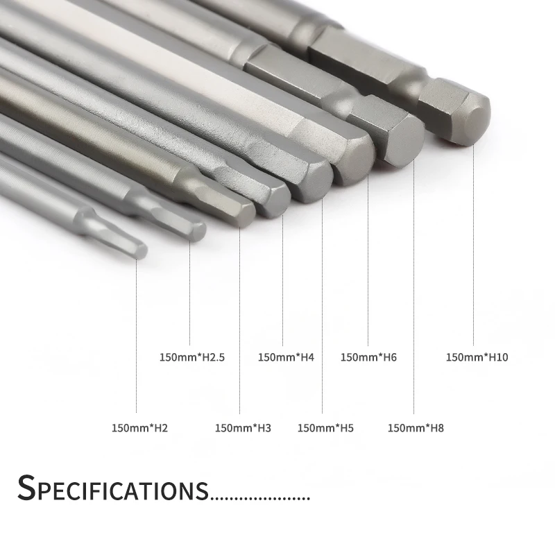 8/10Pcs 150mm Hex Head Allen Wrench Drill Bit Set Premium S2 Steel Drill Bit Quick Release Shank Magnetic Screwdriver Bit Set