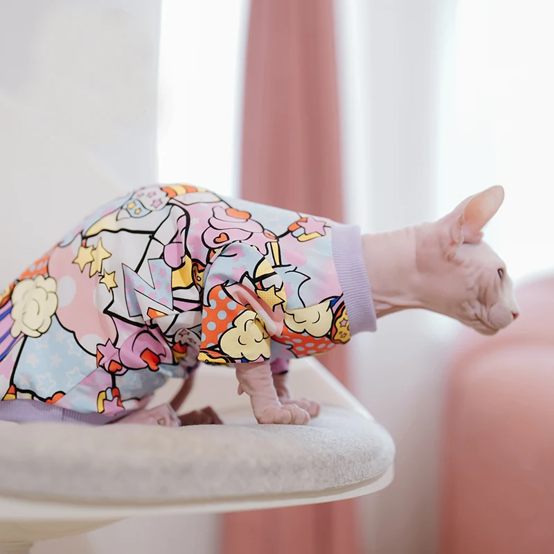 

Cat Clothes Sweet Suspender Sphynx Cat Cotton Vest Hairless Cat Pajamas Soft Cute Cartoon Shirt for Pet Kittens Devon Rex Coat