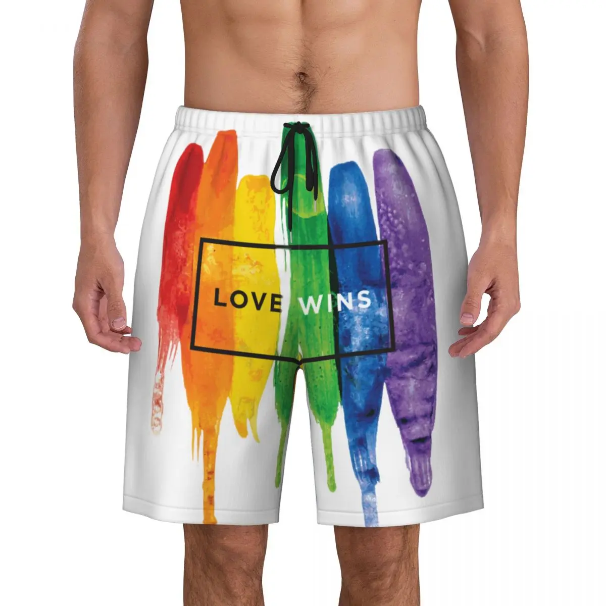 

Мужские пляжные шорты Love Wins, быстросохнущие брифы с принтом с изображением ЛГБТ-радуги