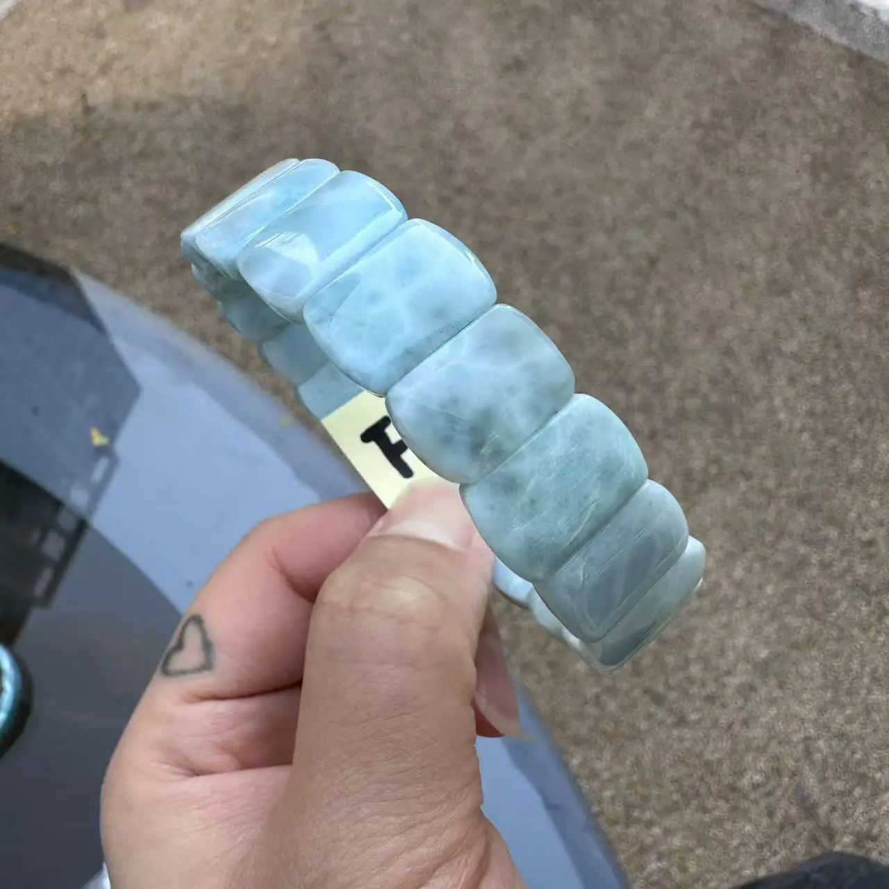 2026 AAA Grade Natural Larimar/Copper Pectolite Bead 10x14mm Bracelet Dominicana Genuine Larimar Gemstone Bangle Woman Wholesale