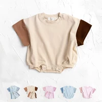 2024 Summer Newborn Baby Boys Girls Oversized Rompers Unisex Romper For Babies Solid Cotton Short Sleeve Bodysuit Jumpsuits 2