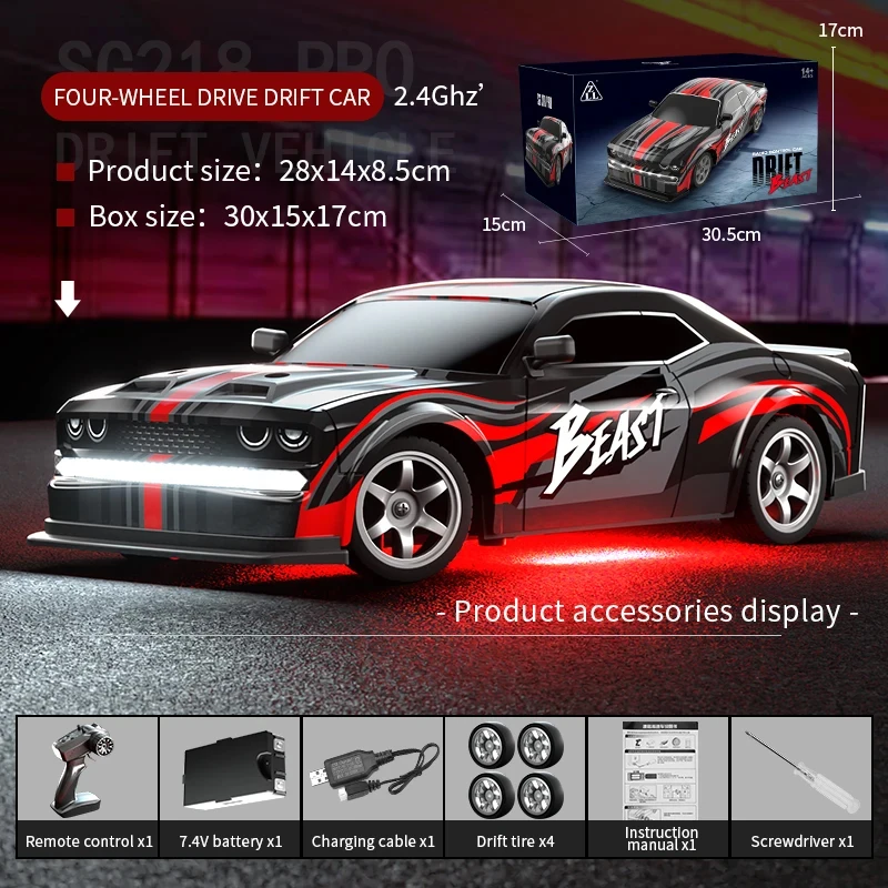 New 1:16 Infinitely Variable Speed Remote Control Car 4WD High Speed Drift Light Remote Control Racing Car Toy Christmas Gift 6