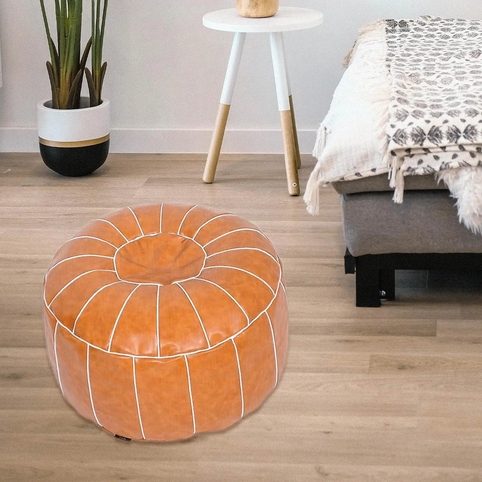 Pouf Cover PU Leather Footstool Ottoman Pouf Unstuffed Round Floor Cushion Footrest Cover for Living Room, Bedroom