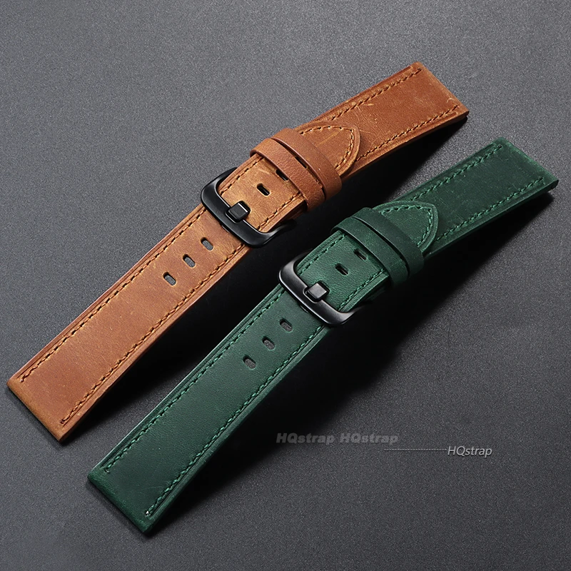 Vintage Leather Watch Strap - Universal Cowhide Watchband for Women & Men in Black, Blue, Brown