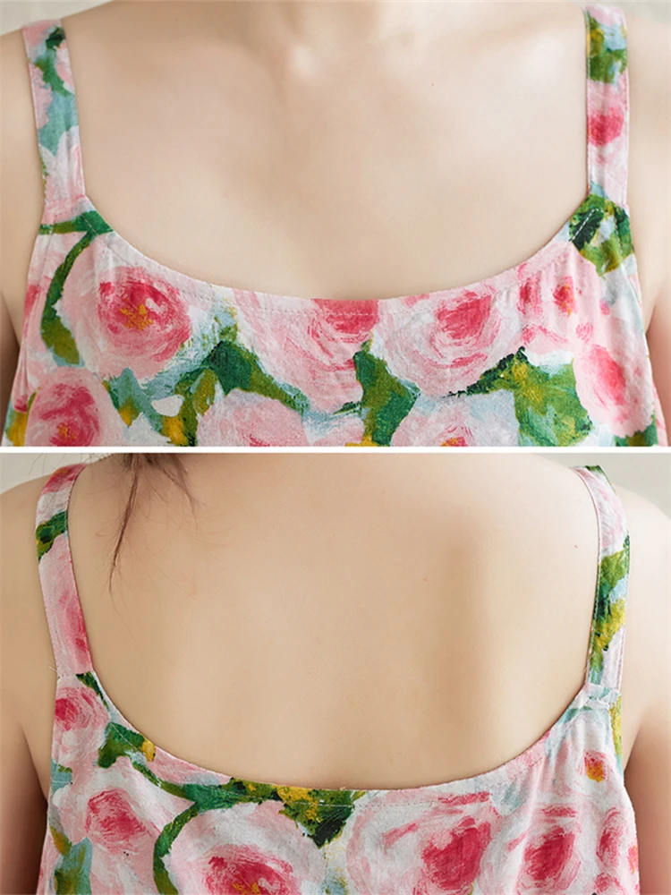 Cotton Vintage Sleeveless Spaghetti Strap Dresses For Women 2025 New Summer Casual Long Dress Holiday Beach Femme Robe Clothing