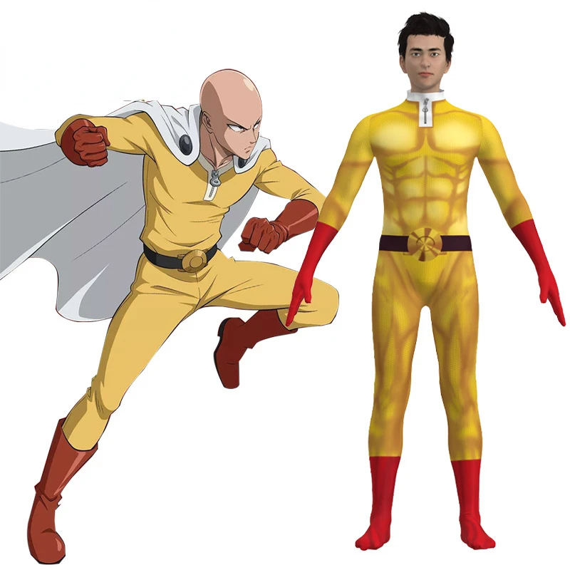 One Punch Man Cosplay Kostüme Superheld Halloween Overalls Outfits mit Umhang Umhang für Mann Kind Saitama Anime Cosplay Bodysuit – Detail 2