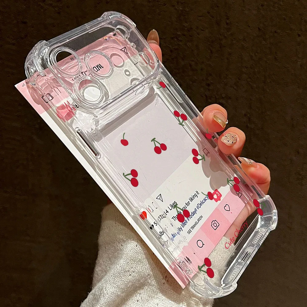Shockproof Clear Bow Cherry Phone Case