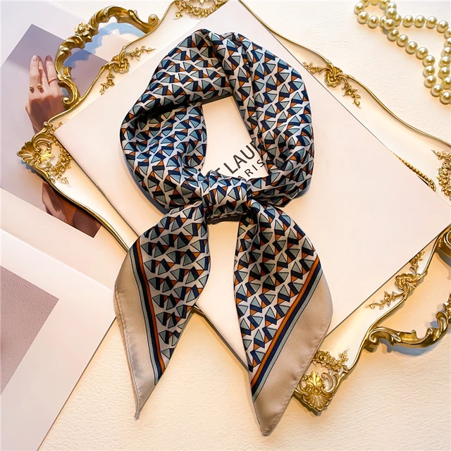 Silk Square Scarf Women Satin Bandana Print  Scarves Head Band Fashion Lady Hair Shawl and Wrap Female Neckerchief Hijab 2022 FJ567-5