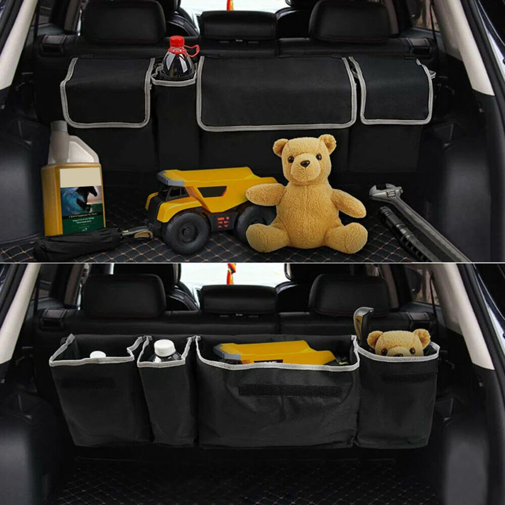 Car Trunk Box with 4 Pockets Storage Box Case Large Capacity Hanging Back Seat Storage Bag Oxford Cloth Car Interior Accessories