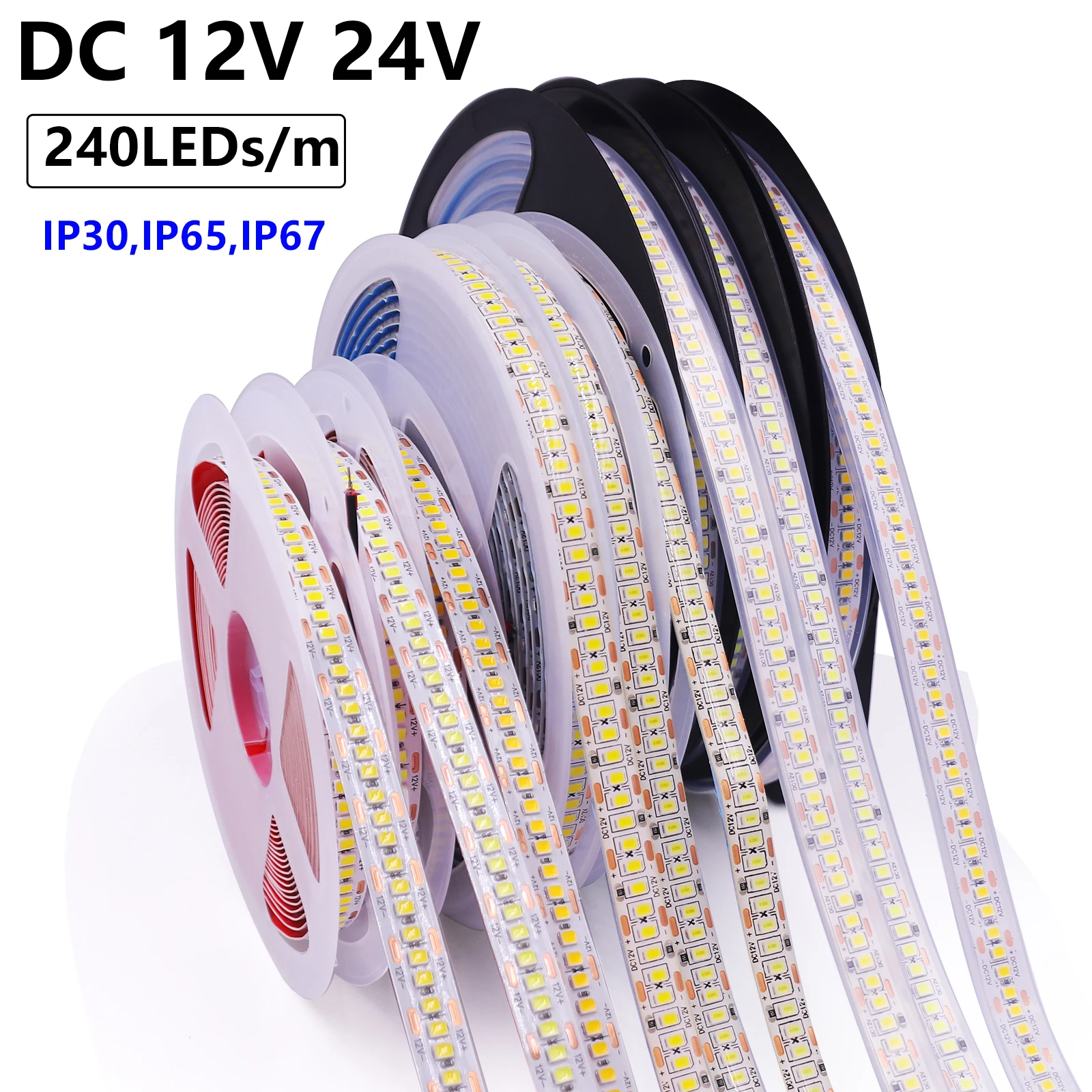 

5M 1200LEDs 2835 LED Strip 12V 24V 240LEDs/m Waterproof IP30 IP65 IP67 Flexible LED Light Strips Home Lamp Luces Led Diode Tape