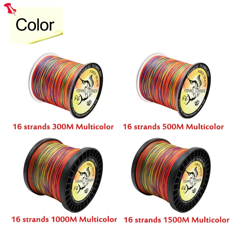 Braided Fishing Line 16 Strands PE Braid Multicolor Super Power