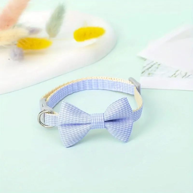 Stylish Plaid Cat Collar with Bow Tie