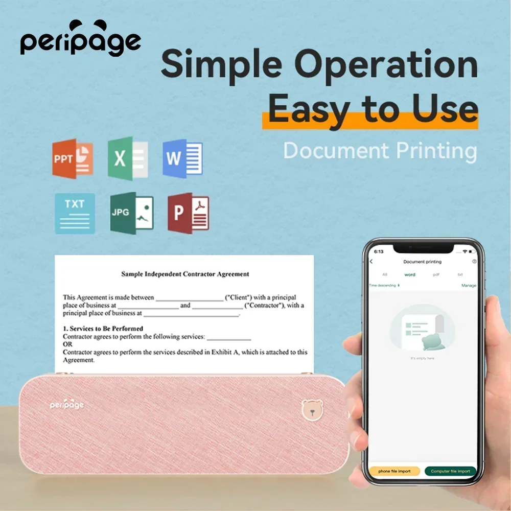 GlowMartPeripage A4 Thermal Printer 203DPI Rechargeable Portable Printer Usb Black and White A40 Document No Color
