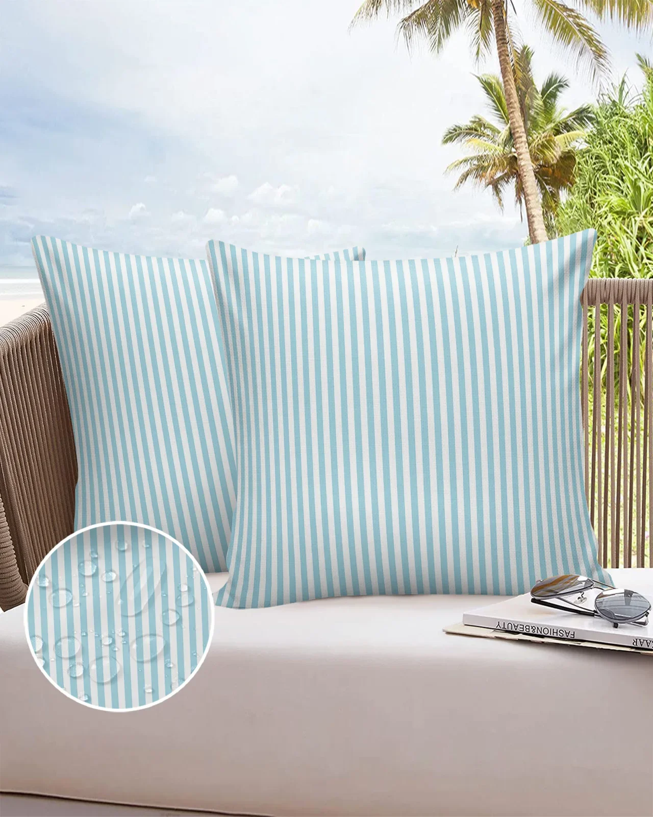 

2/4PCS Outdoor Pillowcase Aqua Blue Pinstripes Waterproof Decorative Sofa Throw Pillow Cover Case Garden Patio Cushion Covers