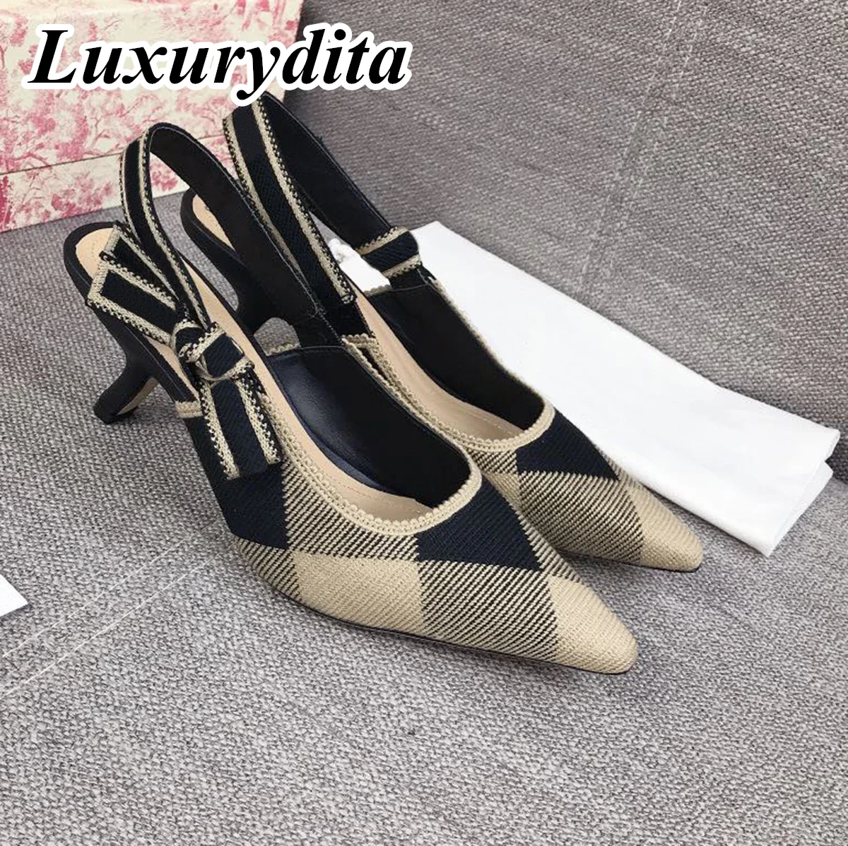 

LUXURYDITA Luxury Womens High Heel Sandal Casual Lace Fashion Embroidered Muller Flat Shoes Designer Silk Leather Soled XY295