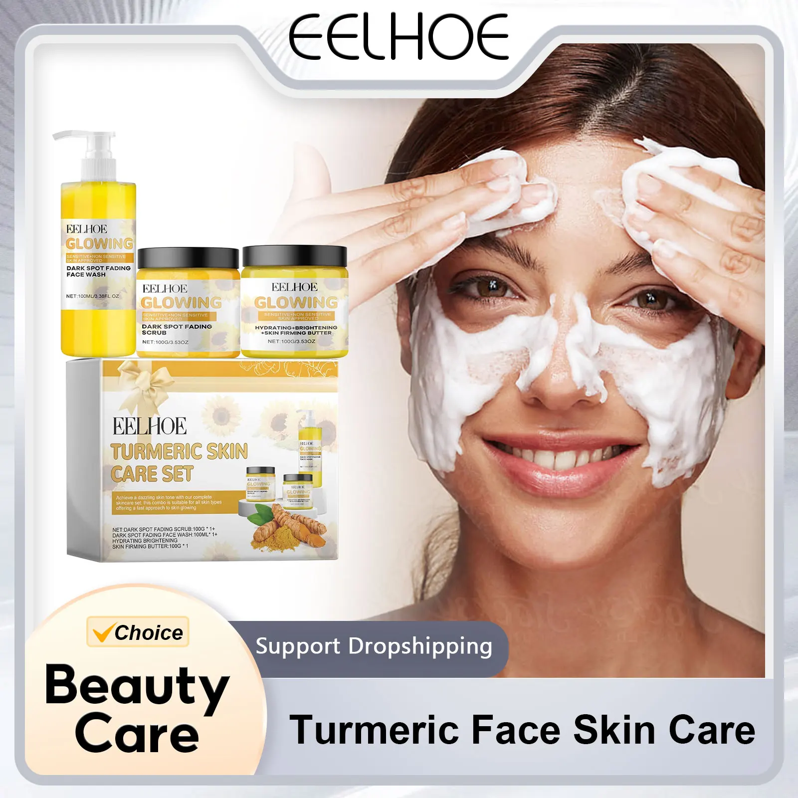 Turmeric Face Skin Care Set Temeric Cream Cleaning Face Wash Oil Control Nourishing Skin Exfolianting Cream Purifying