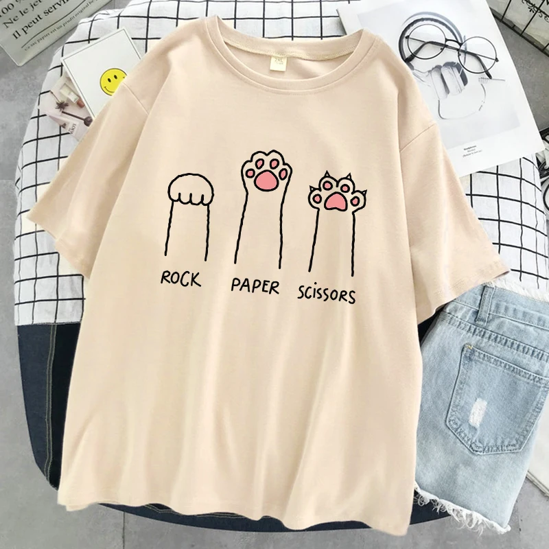 Rock Paper Scissors Funny Cat Print T Shirt Women Summer Soft Oversized Tops Fashion Casual Short Sleeve Street Cotton Tshirt 1 Rock Paper Scissors Funny Cat Print T Shirt Women Summer Soft Oversized Tops Fashion Casual Short Sleeve Street Cotton Tshirt