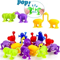 Soft Silicone Building Blocks Toy Animal Shape Suction Toy for Kids Stress Release Parent-Child Interactive Game Sucker Bath Toy 2