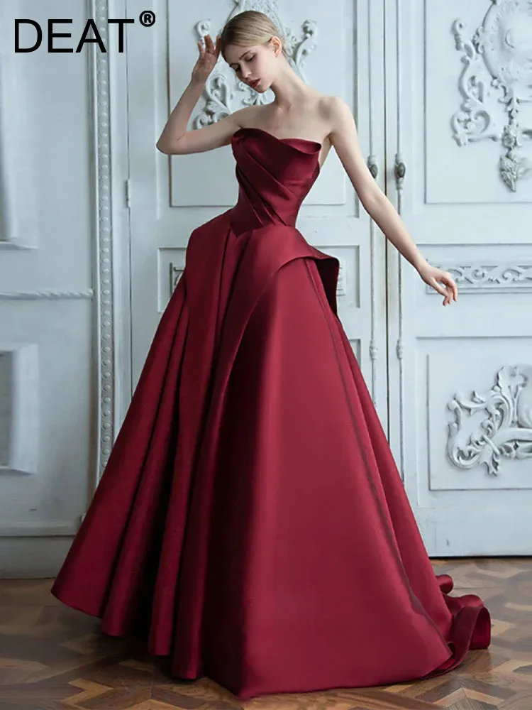 

DEAT Women's Fashion Wedding Dress Strapless Sleeveless Patchwork Pleated Waist Elegant Evening Dresses Summer 2024 New 13DB3643