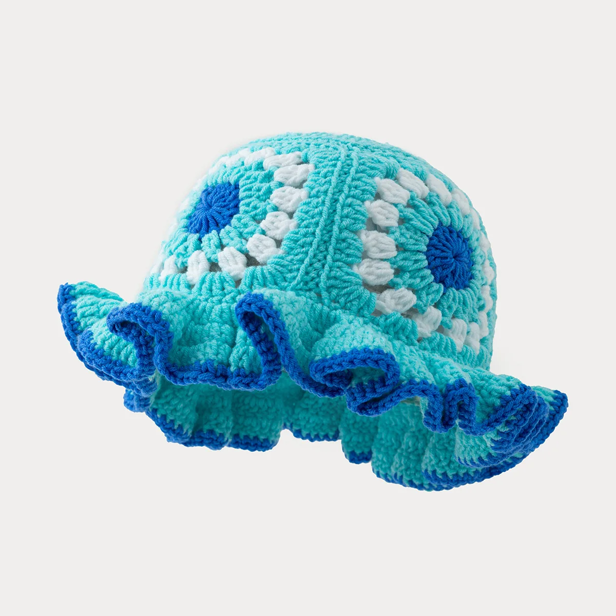 Men's and women's colorful hand crocheted knitted hats with wavy edges and floral patterns,woolen hats suitable for keeping warm - 2