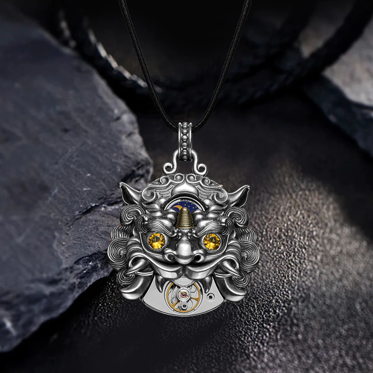 Seagull Fengshui Pixiu Necklace Antique Finish Cooper+Yellow