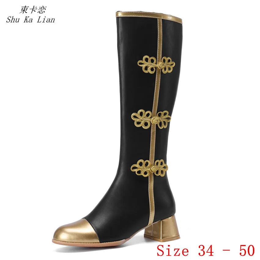 

Spring Autumn Women Knee High Boots Med Heel Shoes Woman Thigh High Boots Plus Size 34 - 40 41 42 43 44 45 46 47 48 49 50