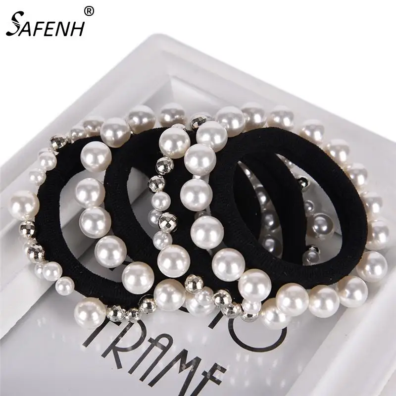 

1PC Girl Elastic Hair Band Pearl Black Hair Rope Elegance Women Hair Accessories Rubber Band Ponytail Holder Tie Gum