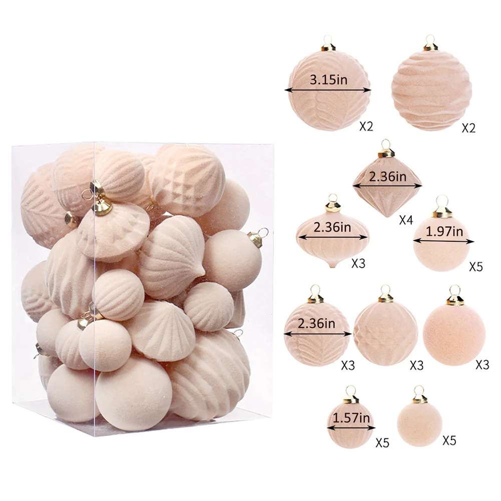 Juego de 35 bolas navideñas de terciopelo para colgar en el árbol de Navidad, irrompibles, para decoración navideña