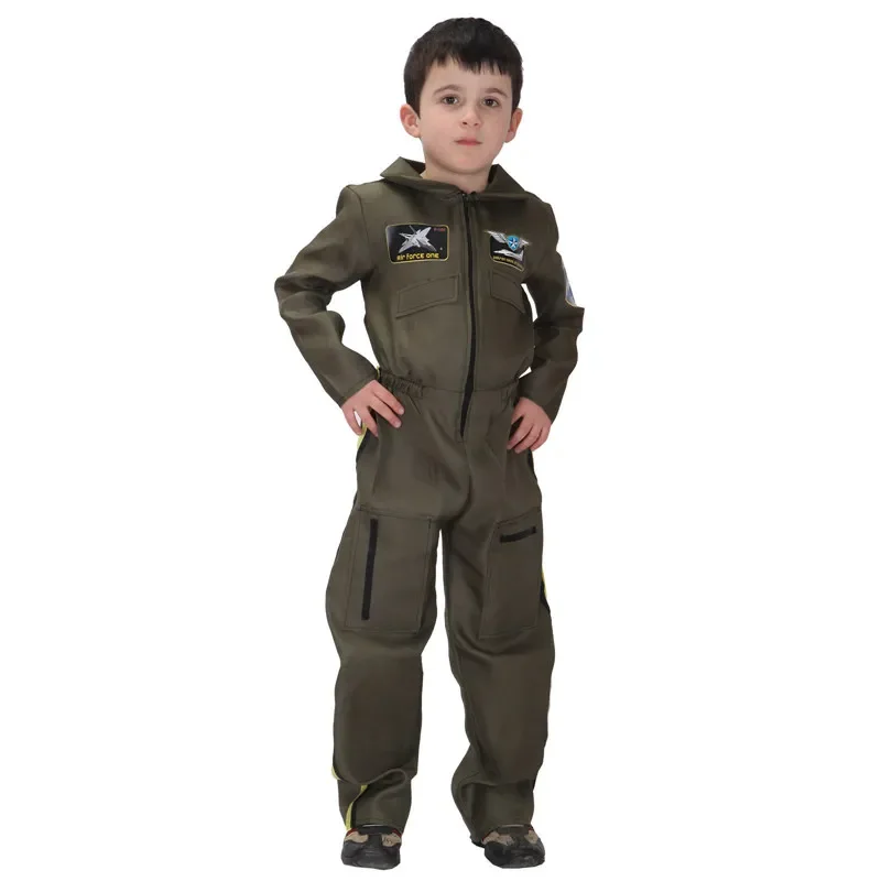 

Kids Child Special Forces Air Force Costumes Uniform for Boys Pilot Airman Flight Suit Costume Halloween Purim Carnival Jumpsuit