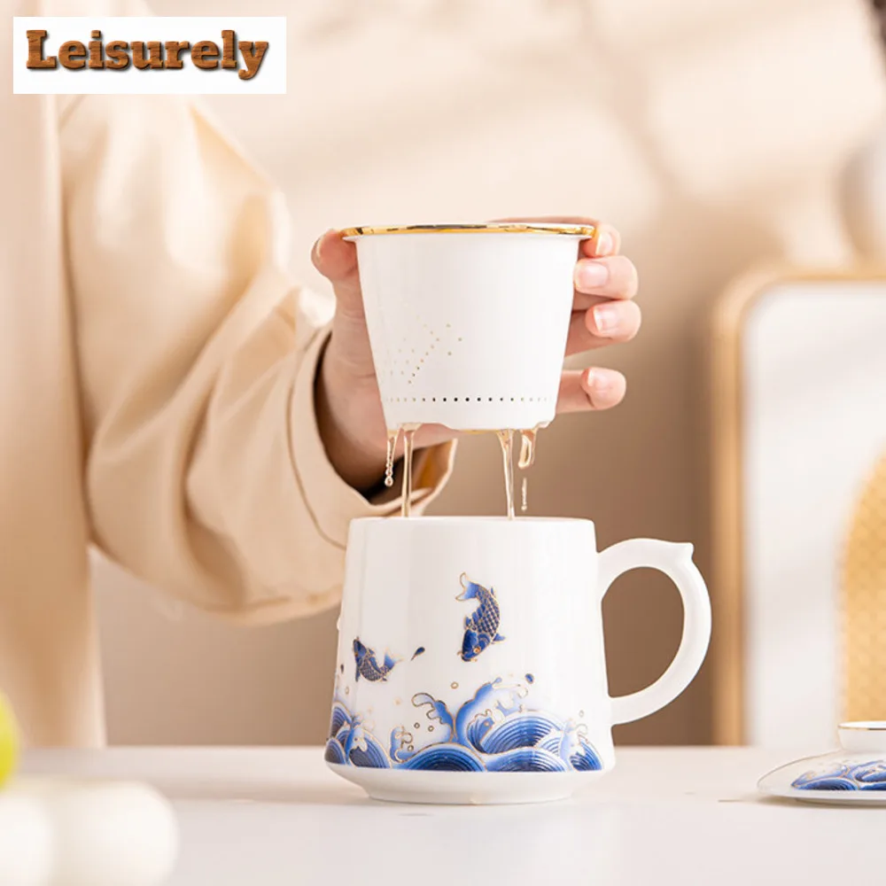 450ml Dehua White Porcelain Personal Tea Water Separator Mug Chinese Green Tea Brewing Cup Customized Office Filter Cup Gift Box